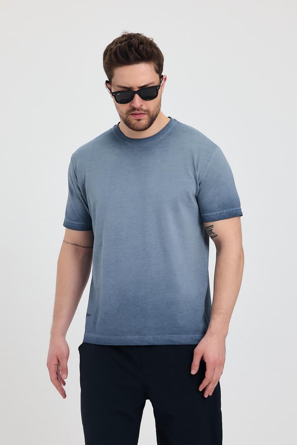 Erkek Lacivert Bisiklet Yaka Yıkamalı Basic T-shirt - 165