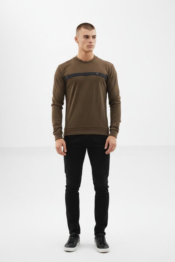 Erkek Haki Mare Jaker Kumaş Bisiklet Yaka Sweatshirt - 76577