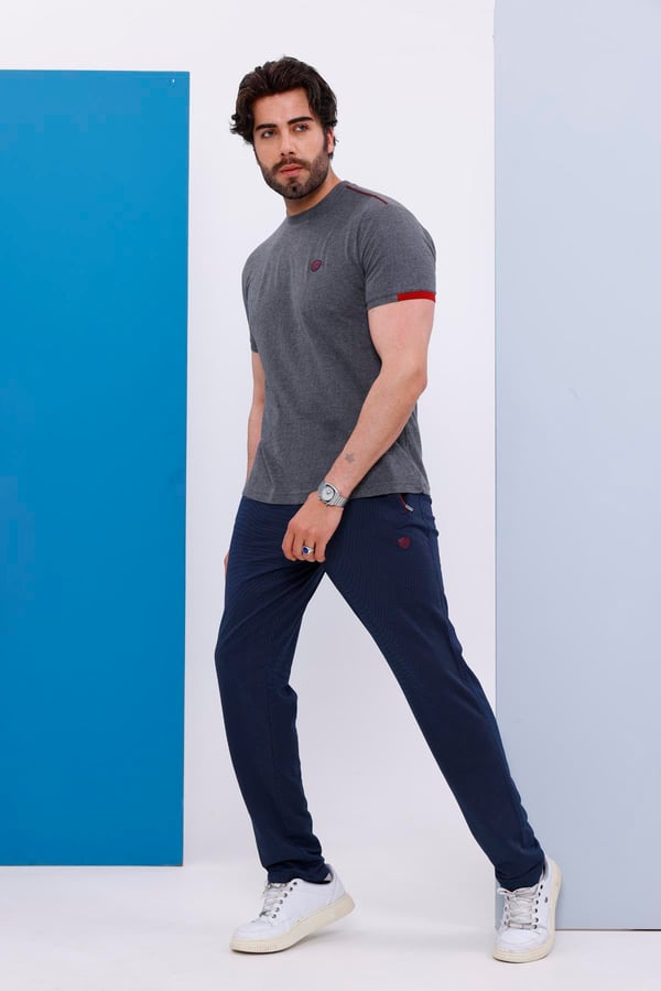 Erkek Battal Beden Gri Bisiklet Yaka T-shirt Alt-üst Takımı - 130