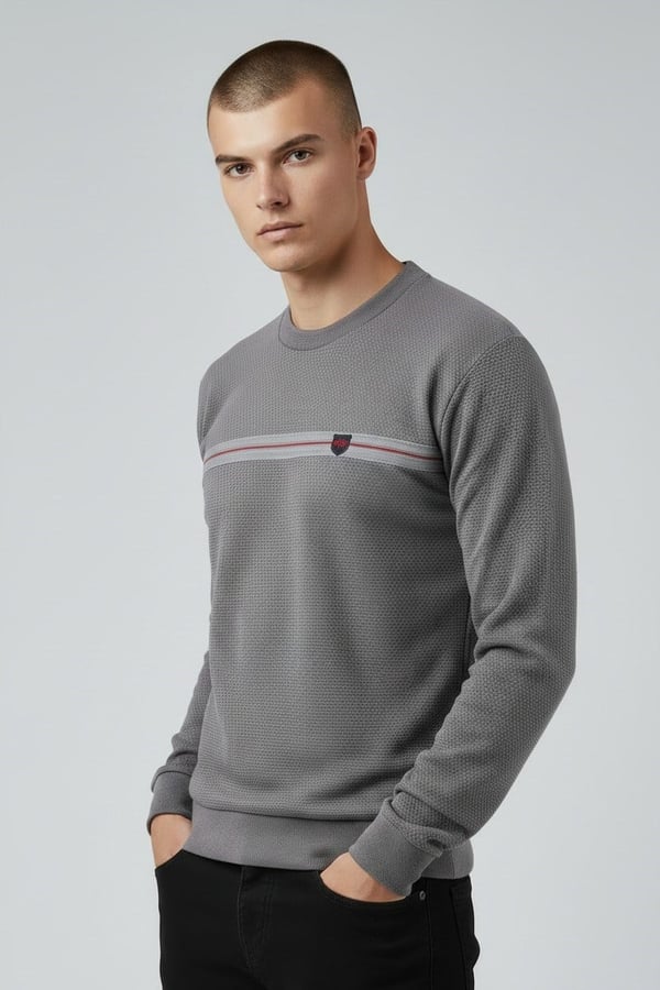 Erkek Koyu Gri Mare Jaker Kumaş Bisiklet Yaka Sweatshirt - 76577