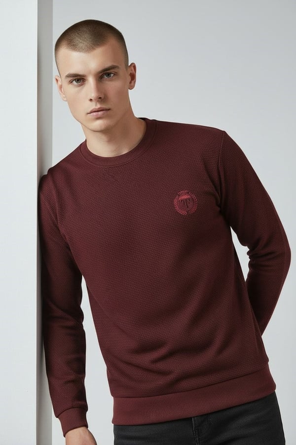 Erkek Vişne Mare Jaker Kumaş Bisiklet Yaka Sweatshirt - 76566