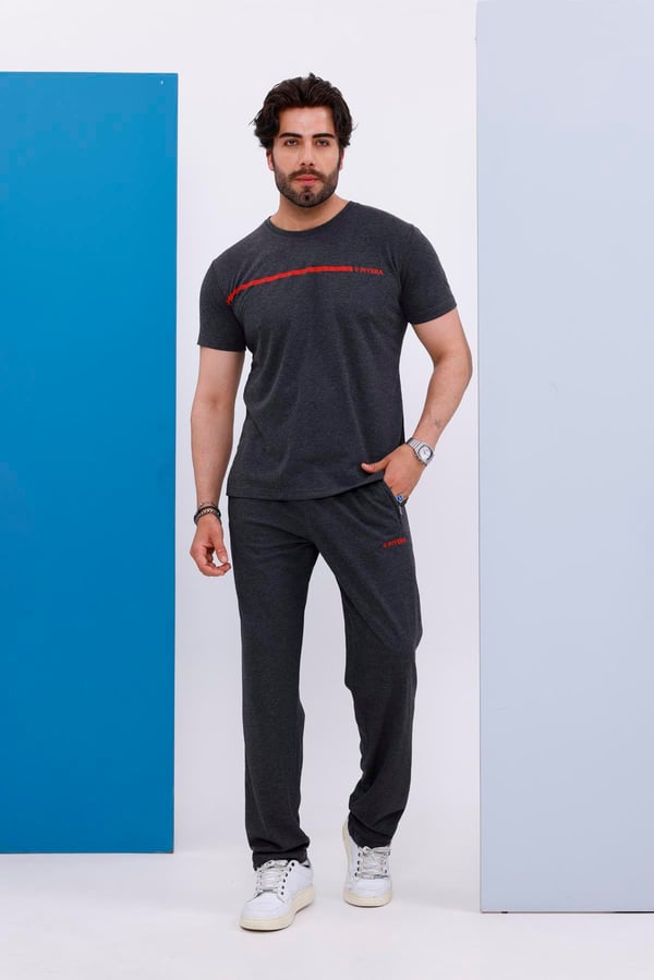 Erkek Battal Beden Amerikan Pike Kumaş Antrasit Bisiklet Yaka T-shirt Alt-üst Takımı - 133