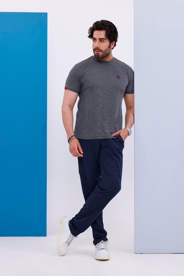 Erkek Battal Beden Gri Bisiklet Yaka T-shirt Alt-üst Takımı - 130