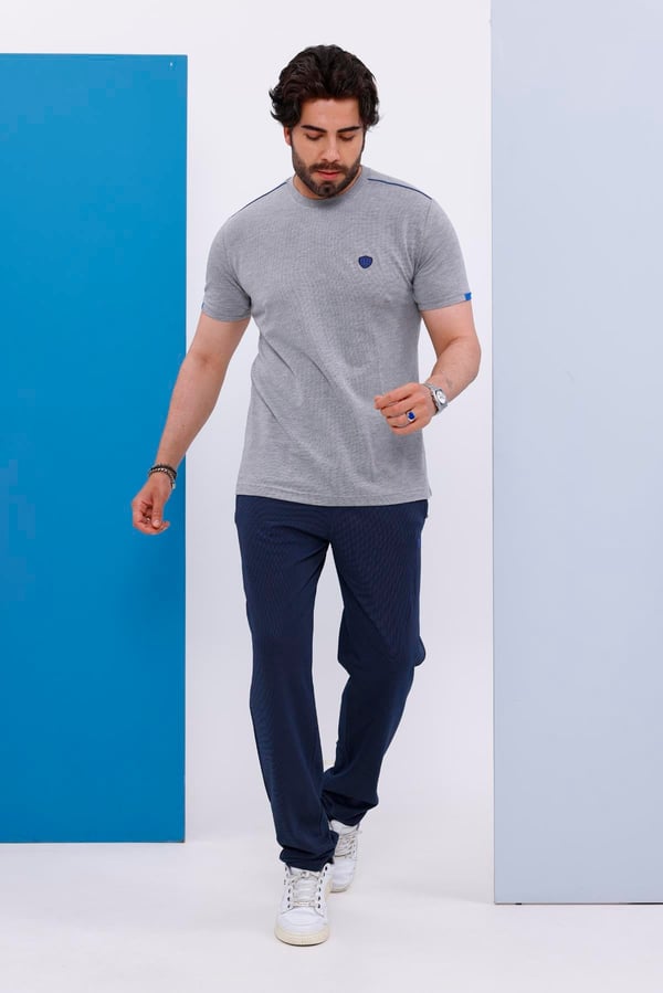 Erkek Battal Beden Açık Gri Bisiklet Yaka T-shirt Alt-üst Takımı - 130
