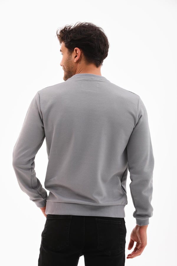 Erkek Açık Gri Renk Mare Jaker Kumaş, Bisiklet Yaka Uzun Kollu Üst Sweat - 7656
