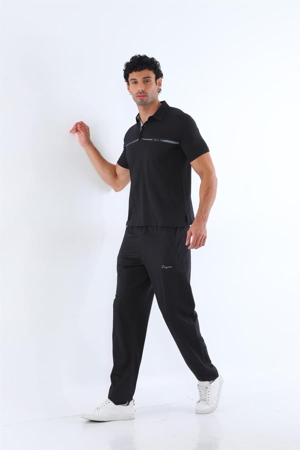 Erkek Polo Yaka Pamuk Slim Fit Dar Kesim Kısa Kol Tişört Eşofman Takımı