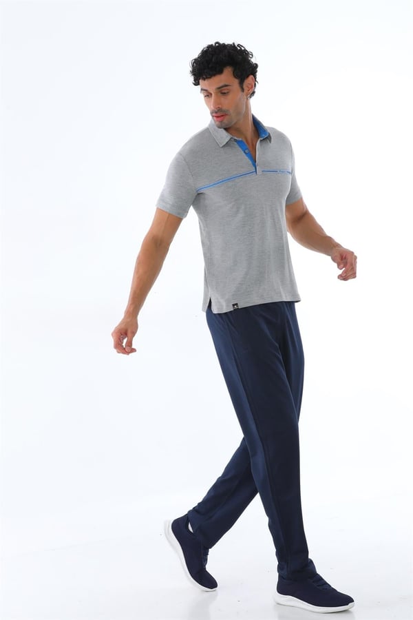 Erkek Polo Yaka Pamuk Slim Fit Dar Kesim Kısa Kol Tişört Eşofman Takımı