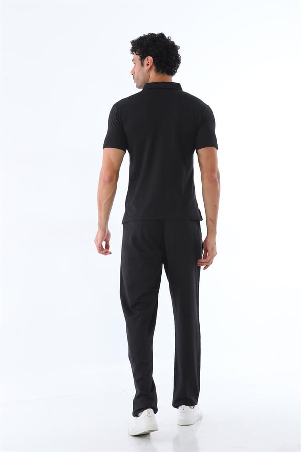 Erkek Polo Yaka Pamuk Slim Fit Dar Kesim Kısa Kol Tişört Eşofman Takımı