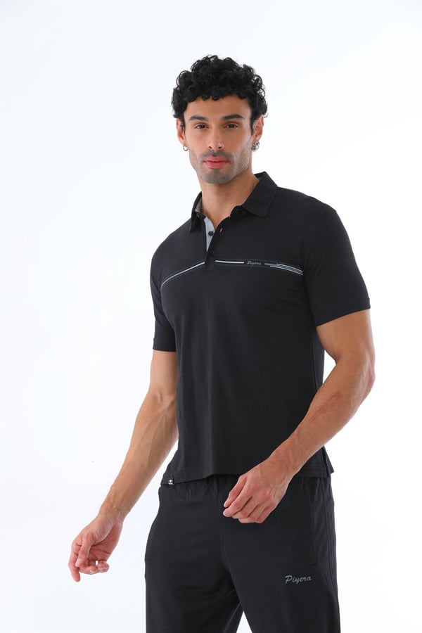 Erkek Polo Yaka Pamuk Slim Fit Dar Kesim Kısa Kol Tişört Eşofman Takımı
