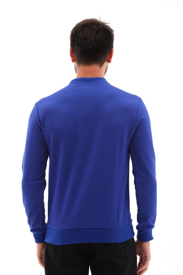 Erkek Saks Mavi Renk Mare Jaker Kumaş, Bisiklet Yaka Uzun Kollu Üst Sweat - 7656