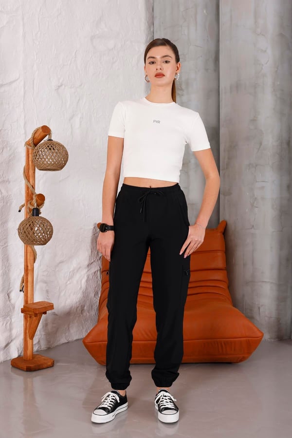 Kadın Ekru Bisiklet Yaka Crop T-shirt - 169