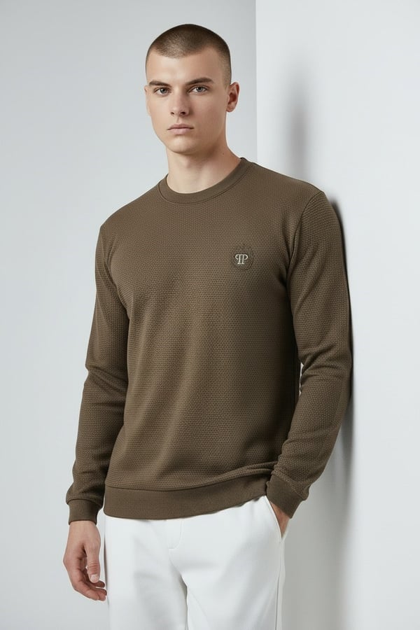 Erkek Haki Mare Jaker Kumaş Bisiklet Yaka Sweatshirt - 76566