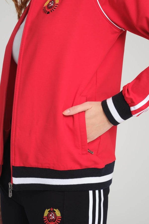 Kadın Sportswear Kırmızı Fermuarlı Uzun Kol Alt Üst Eşofman Cepli Takım - 7663