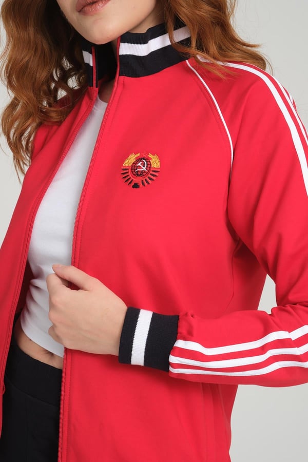 Kadın Sportswear Kırmızı Fermuarlı Uzun Kol Alt Üst Eşofman Cepli Takım - 7663