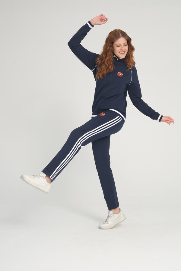Kadın Sportswear Lacivert Fermuarlı Uzun Kol Alt Üst Eşofman Cepli Takım - 7663