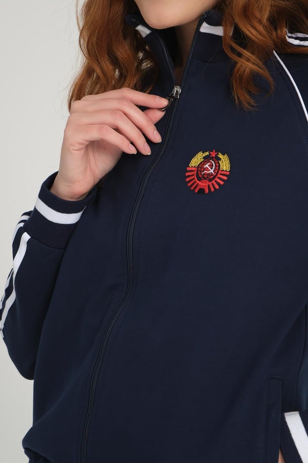 Kadın Sportswear Lacivert Fermuarlı Uzun Kol Alt Üst Eşofman Cepli Takım - 7663