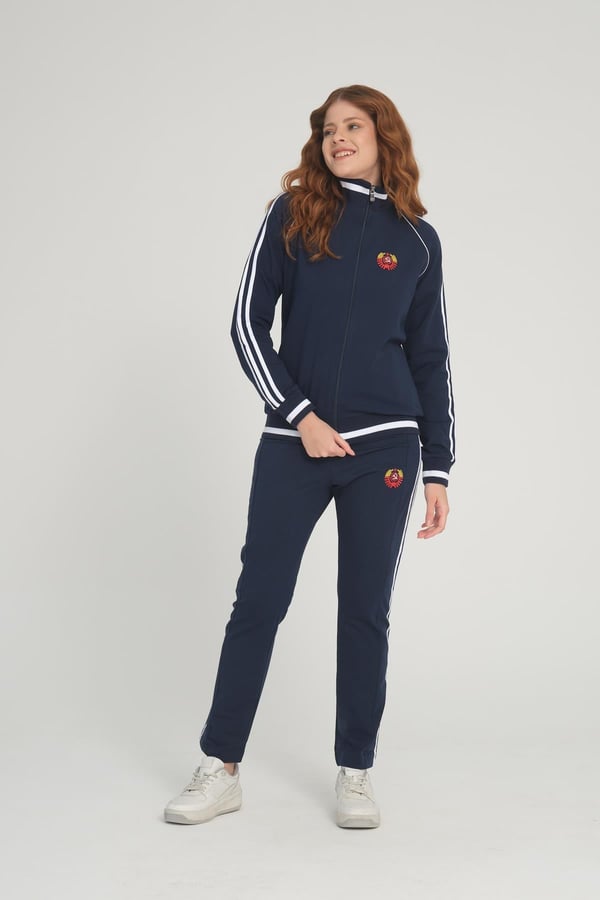 Kadın Sportswear Lacivert Fermuarlı Uzun Kol Alt Üst Eşofman Cepli Takım - 7663