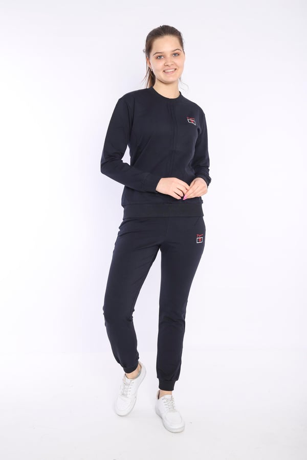 Kadın Sweat Lacivert İki İplik Üst Dikiş Detaylı Uzun Kol, Eşofman Takım - 7643