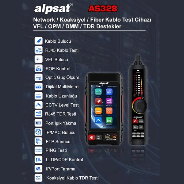 ALPSAT AS328 RJ45 AĞ KABLOSU, FİBER KABLO - ZAYIF AKIM KABLOSU TEST CİHAZI Fiyatı - Merter Elektronik