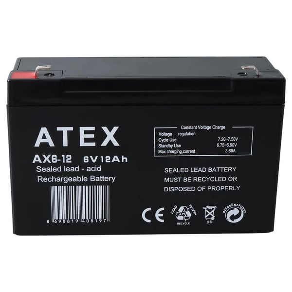 ATEX AX6-12 6 VOLT - 12 AMPER KURU AKÜLÜ OYUNCAK ARABA AKÜSÜ BAKIMSIZ (150 X 50 X 94 MM)