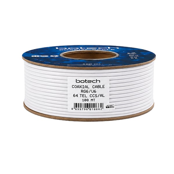 BOTECH RG6/U4 0.90 MM 64*0.12 TEL CCS MAKARALI YERLİ ÜRETİM ANTEN KABLOSU (100 METRE) Fiyatı - Merter Elektronik