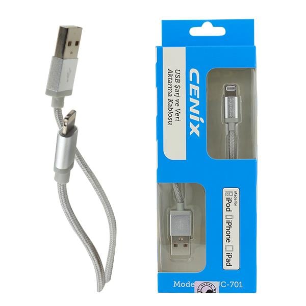 CENIX UC-701 APPLE LİSANSLI ÖRGÜLÜ DATA KABLOSU