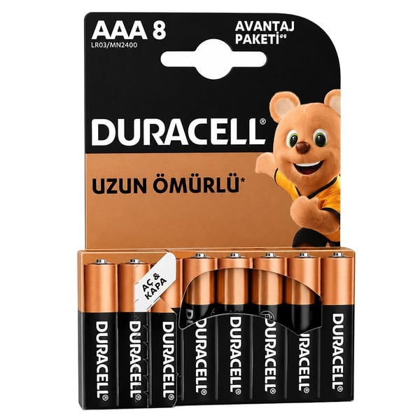 Duracell Turbo Max Alkalin LR03 1.5V AAA İnce 8'li Pil  Fiyatı - Merter Elektronik