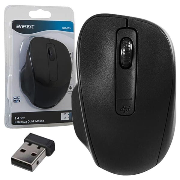 EVEREST SM-803 800/1200/1600 DPI USB SİYAH KABLOSUZ MOUSE