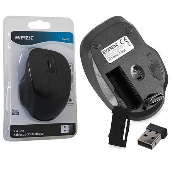EVEREST SM-803 800/1200/1600 DPI USB SİYAH KABLOSUZ MOUSE