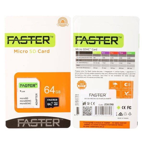 Faster 64 Gb Micro SD Hafıza Kartı Fiyatı - Merter Elektronik