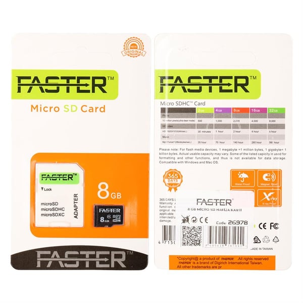 FASTER 8 GB MICRO SD HAFIZA KARTI Fiyatı - Merter Elektronik