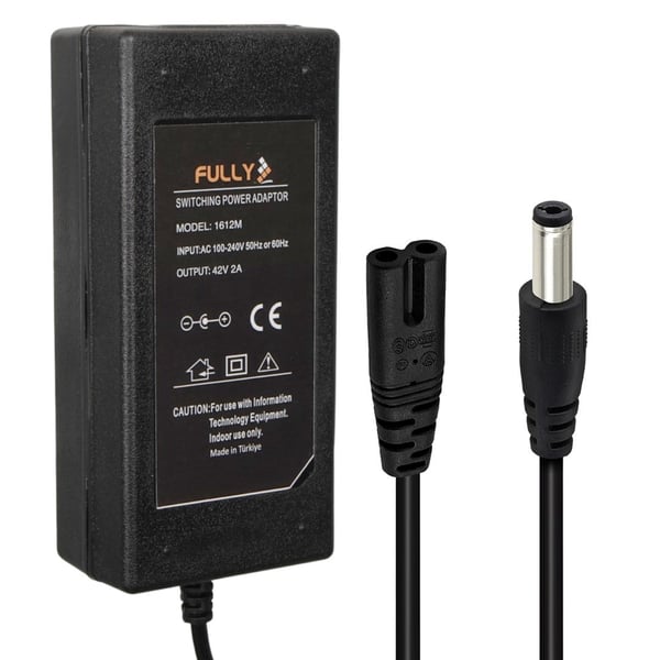 FULLY 1612M 42 VOLT 2 AMPER 5.5*2.5 MM UÇLU MASATÜSTÜ PLASTİK KASA GİNGER ELEKTRİKLİ BİSİKLET ŞARJ CİHAZI ADAPTÖRÜ
