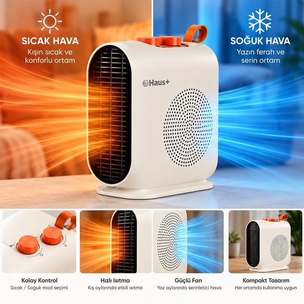 HAUS İKİ KADEMELI 2000 WATT TERMOSTATLI ELEKTRİKLİ FANLI ISITICI