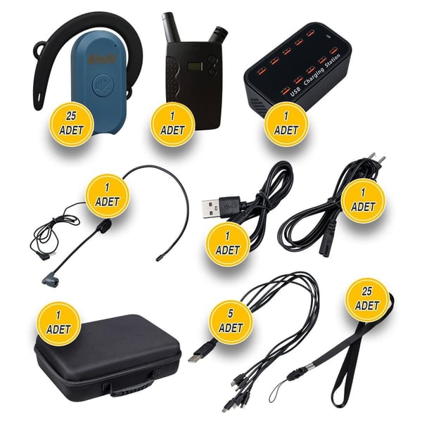 Hello HL-27915 25'li Kulaklık Tipi Tur Rehber Sistemi Seti (100 Metre Menzil) Fiyatı - Merter Elektronik