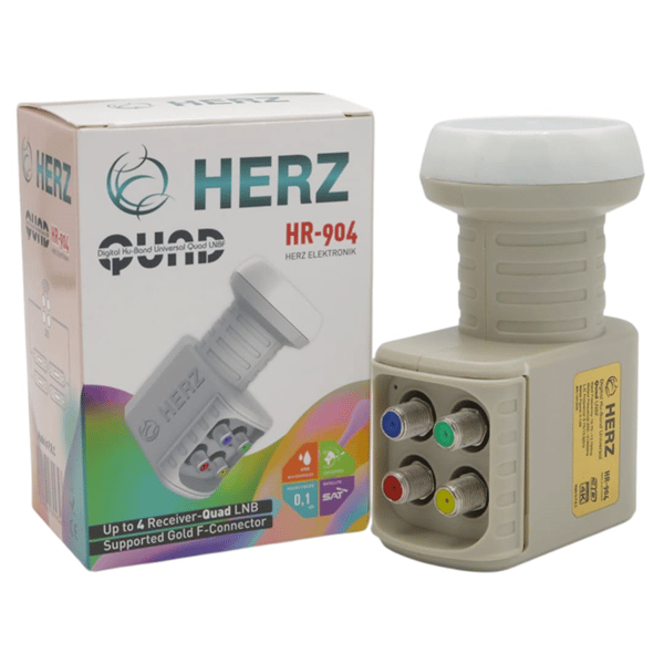 Herz HR-904 Digital Ku-Band Quad 4'lü LNB Universal - Altın Uçlu 0.1dB Sharp Chip Fiyatı - Merter Elektronik