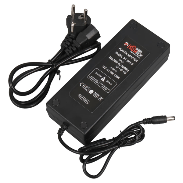 HIGHTEK HT-1511E 12 VOLT 10 AMPER 5.5*2.5 MM JAK FİŞLİ PLASTİK KASA MASAÜSTÜ ADAPTÖR