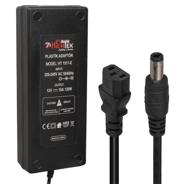 HIGHTEK HT-1511E 12 VOLT 10 AMPER 5.5*2.5 MM JAK FİŞLİ PLASTİK KASA MASAÜSTÜ ADAPTÖR