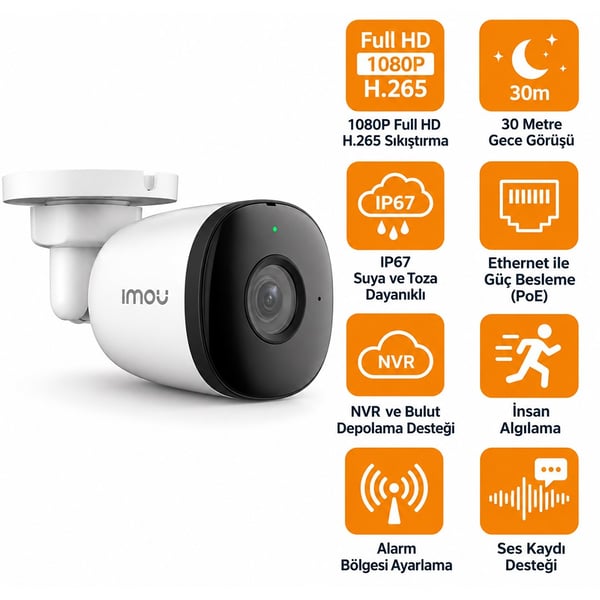 IMOU IPC-PS3DP-3M0 3MP FULL COLOR SESLİ POE BULLET KAMERA