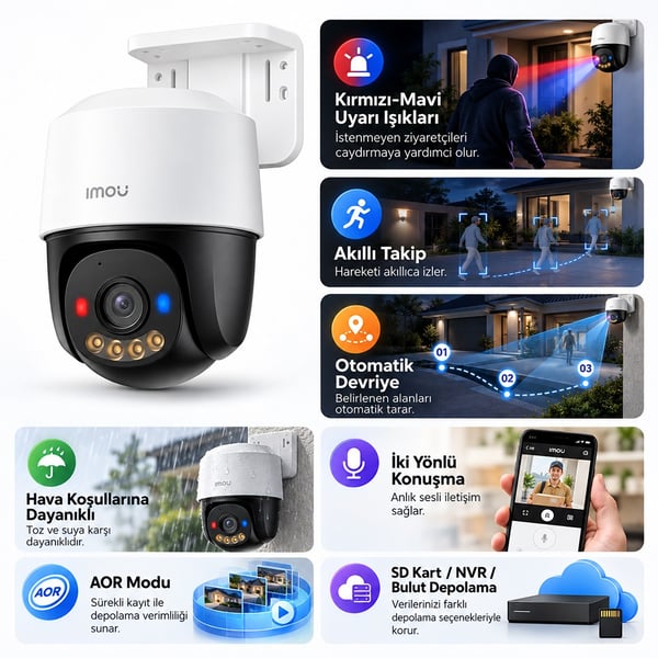 IMOU IPC-PS7FP-3M0 CRUİSER PS7F 2.8MM LENS POE İKİ YÖNLÜ SES SMART IR 30 M RENKLİ GECE GÖRÜŞ 3MP DOME KAMERA