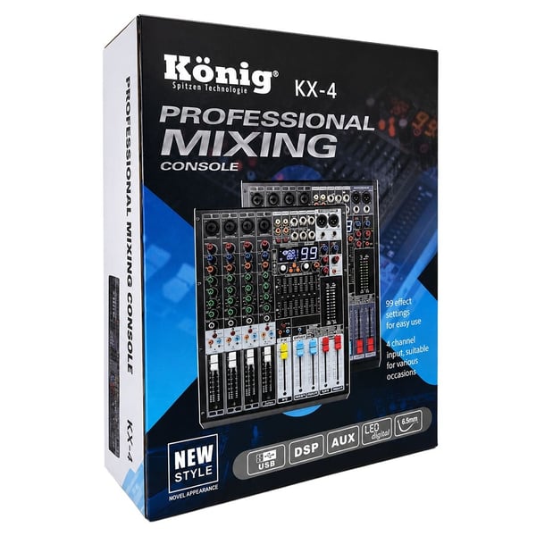 KÖNİG KX-4 4 KANAL 2 AUX GİRİŞ USB - MP3 - BT DESTEKLİ 9 DSP 2X7 BAND EQ DEC MİXER Fiyatı - Merter Elektronik