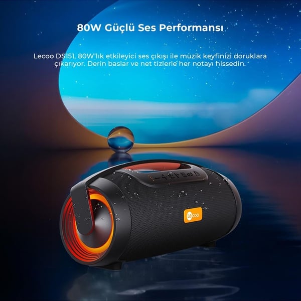 LECOO DS151 80W KABLOSUZ BLUETOOTH 5.0 RGB AYDINLATMA IPX5 TWS BOOMBOX STEREO TAŞINABİLİR HOPARLÖR