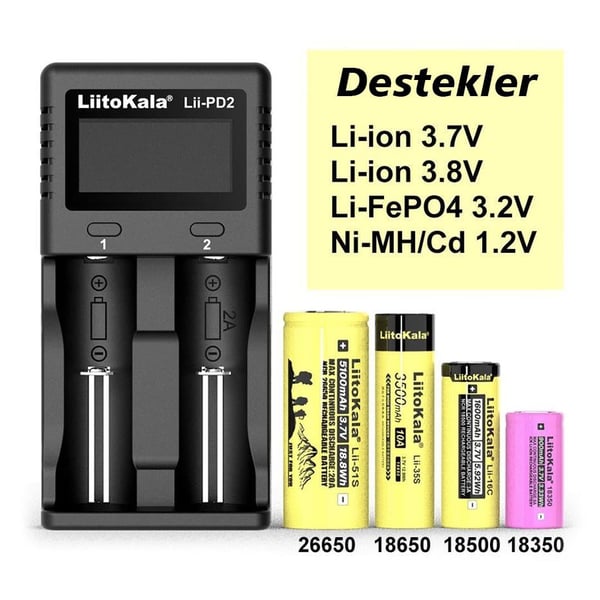 LIITOKALA LII-PD2 UNİVERSAL AA/AAA/18650/14500/123A AKILLI İKİLİ PİL ŞARJ CİHAZI ALETİ
