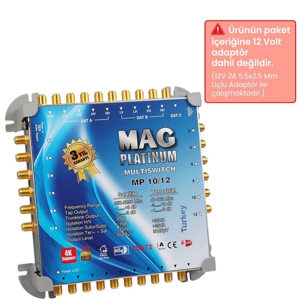 MAG Platinum MP 10/12 Multiswitch - 10 Giriş 12 Çıkışlı Merkezi Uydu Santrali Hybrid 4K ve 3D Destekli Fiyatı - Merter Elektronik