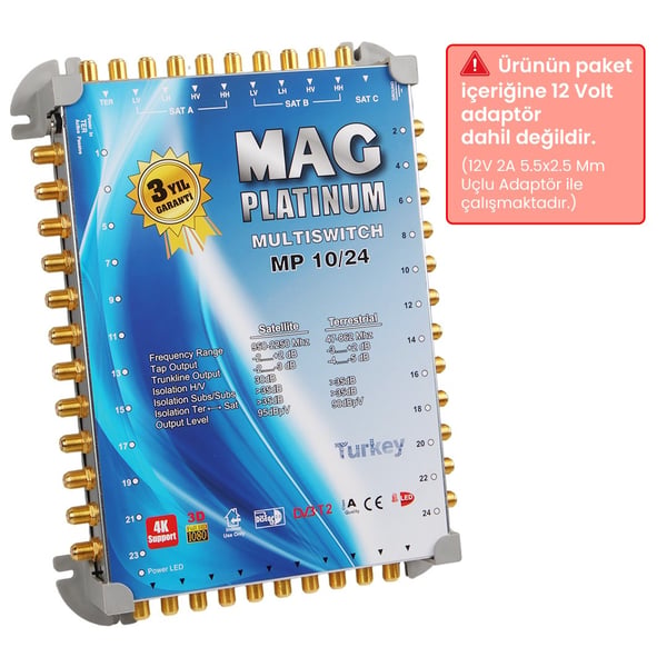 MAG Platinum MP 10/24 Multiswitch - 10 Giriş 24 Çıkışlı Merkezi Uydu Santrali Hybrid 4K ve 3D Destekli Fiyatı - Merter Elektronik