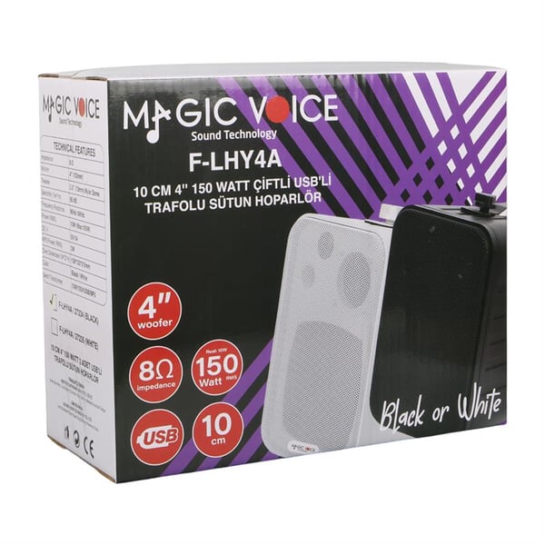 MAGICVOICE F-LHY4A 10 CM 4 10 WATT BEYAZ ÇİFTLİ USBLİ TRAFOLU SÜTUN HOPARLÖR Fiyatı - Merter Elektronik