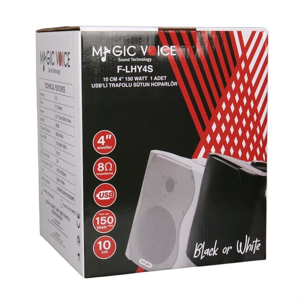 MAGICVOICE F-LHY4S 10 CM 4 10 WATT BEYAZ TEKLİ USBLİ TRAFOLU SÜTUN HOPARLÖR Fiyatı - Merter Elektronik