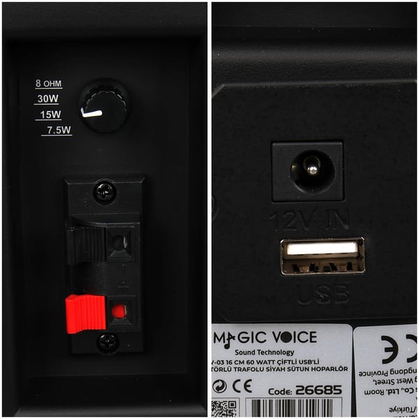 MAGİCVOİCE MG-03 16 CM 60 WATT ÇİFTLİ USBLİ KOMÜTATÖRLÜ TRAFOLU SİYAH SÜTUN HOPARLÖR Fiyatı - Merter Elektronik