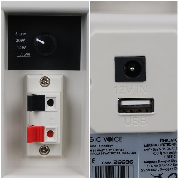 MAGİCVOİCE MG-03 16 CM 60 WATT ÇİFTLİ USBLİ KOMÜTATÖRLÜ TRAFOLU BEYAZ SÜTUN HOPARLÖR Fiyatı - Merter Elektronik