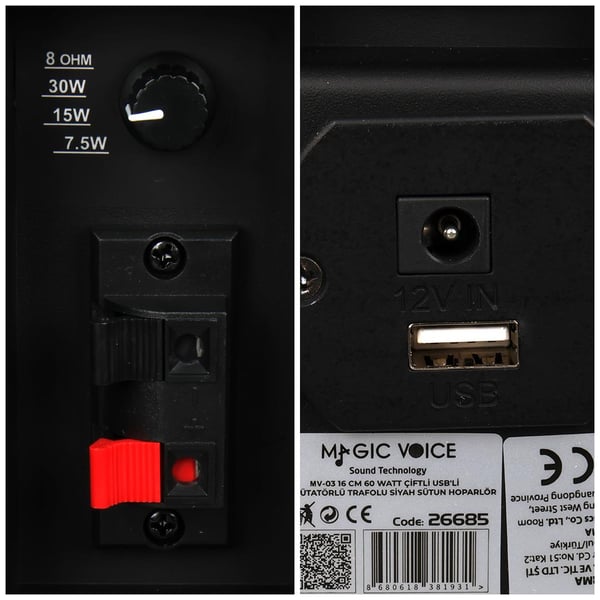 MAGİCVOİCE MG-19 7.5 CM 40 WATT ÇİFTLİ USBLİ KOMÜTATÖRLÜ TRAFOLU SİYAH SÜTUN HOPARLÖR Fiyatı - Merter Elektronik