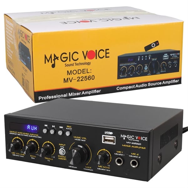Magicvoice MV-22560 2x20W 4-8 Ohm USB/SD Girişli Bluetooth'lu 2 Mikrofon Girişli Trafosuz Stereo Mini Anfi Fiyatı - Merter Elektronik
